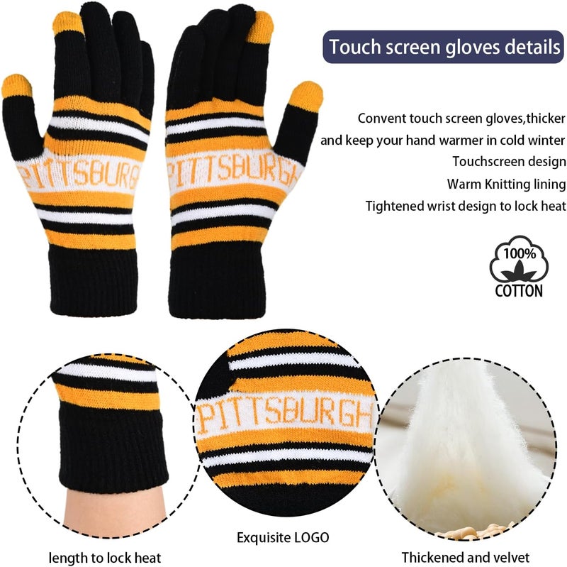 mtstaowe Vintage Classic Skull Cap Beanie Hat Cuffed Winter Hat Knit Comes with Warm Gloves Gifts for Men Women Fans - Image 3